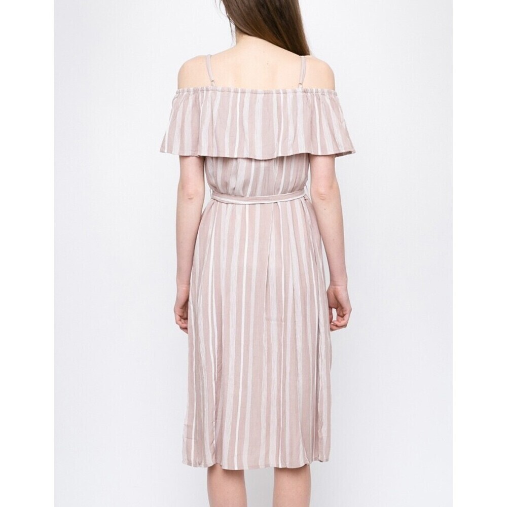 ICHI Marrakech Cold Shoulder Waist Tie Dress in Roebuck Stripe Size S - Picture 6 of 9